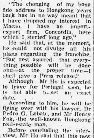Helicopter HK Macau Service !st Proposal Dec 1961 Newspaper Article D Dec 1961