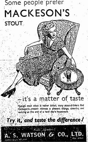 Mackeson Stout Advert AS Watson HK Sunday Herald 29.10.1950