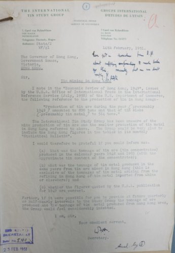 International Tin Study Group Letter (Feb 1951)