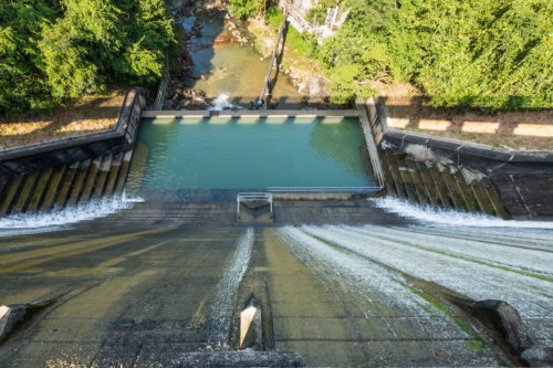 Looking Down The Dam Wall On The Lower Aberdeen Reservoir, Hong Kong Island.