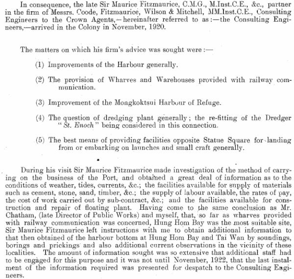 Sir Maurice Fitzmaurice HK harbour works, 1920 visit The Industrial