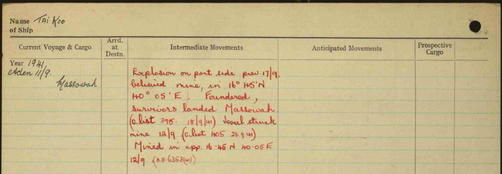 Tai Koo Tug 2 Report of sinking UK National Archives snipped