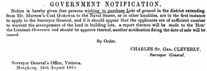 Coal HK Gov Gazette 25.8.1854