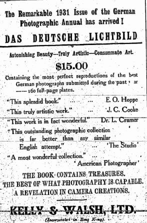Kelly & Walsh Advert For German Photo Album HK Daily Press 12.12.1930