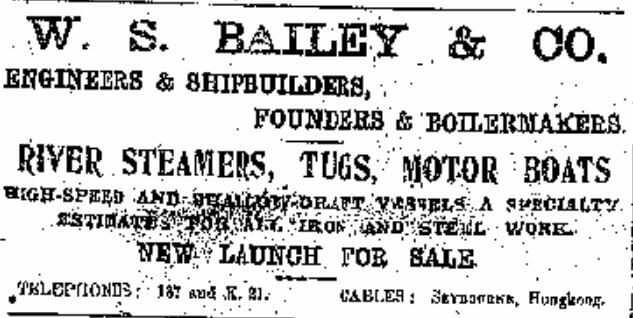 Bailey's Shipyard Advert China Mail 14.4.1908
