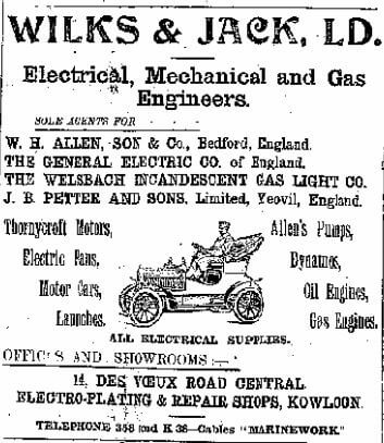 Wilks & Jack Ltd Advert China Mail 14.4.1908