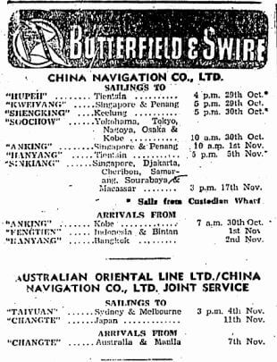 Butterfield & Swire A Shipping Advert HK Sunday Herald 29.10.1950