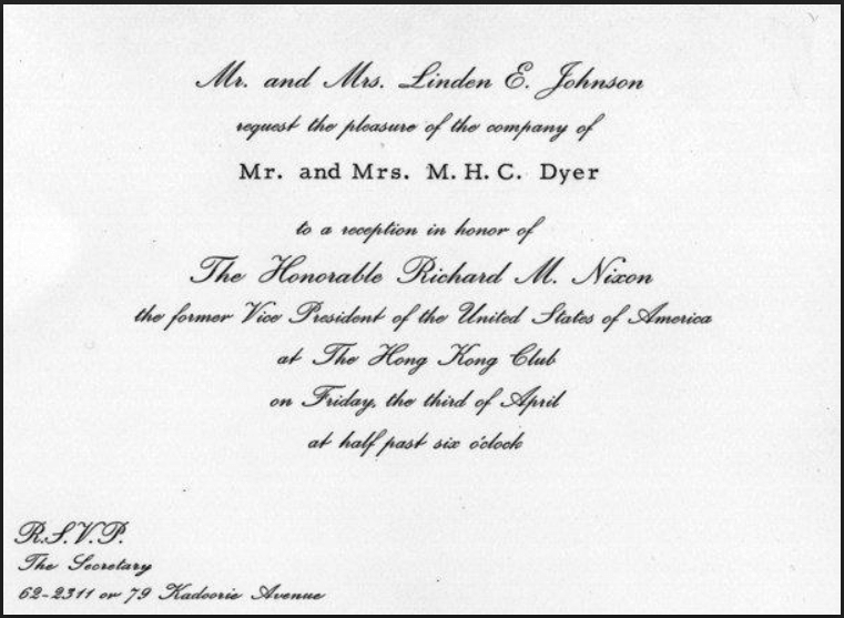 Linden Johnson Invitation To Richard Nixon Reception Source Simon Dyer
