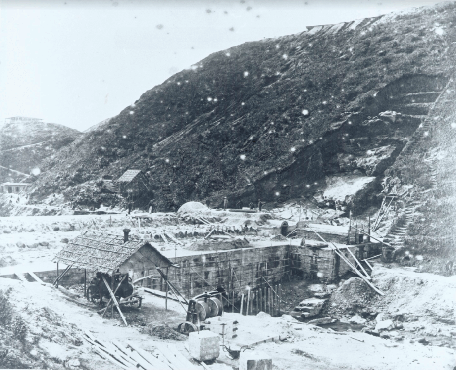 Tai Tam Dam, Construction Of The Base, Source HK Library From Tymon Mellor