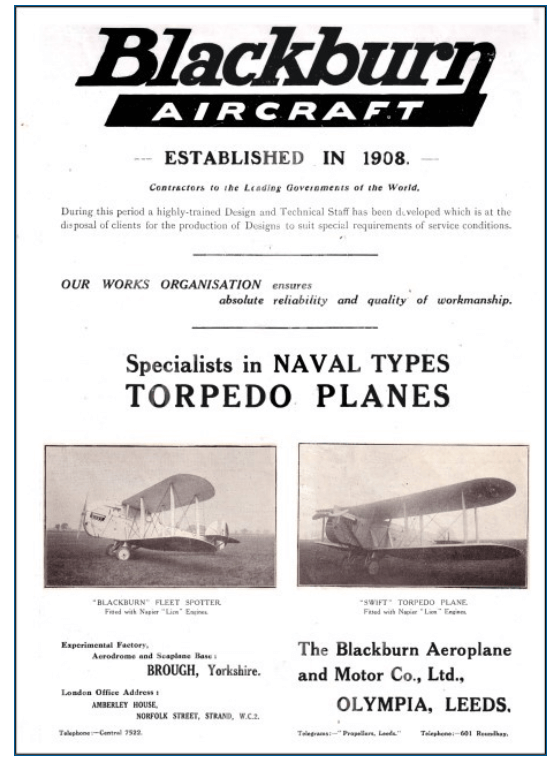 Blackburn Aircraft Ltd Advert 1923 Grace's Guides