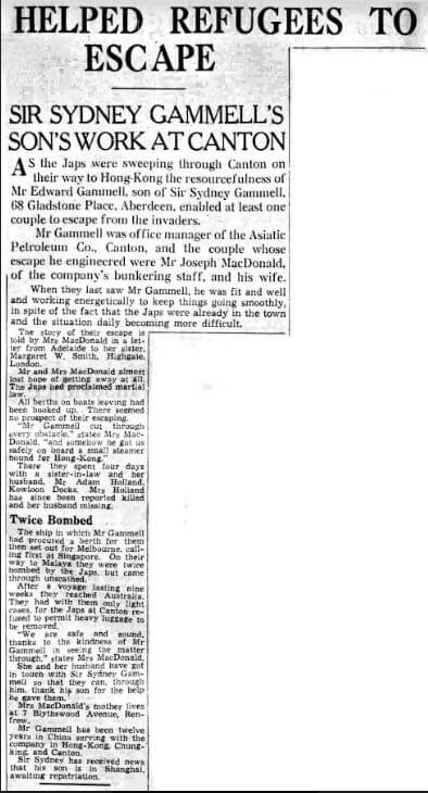 Asiatic Petroleum Co Joe Macdonald Article Aberdeen Weekly Journal 6th Aug 1942 From Ian Brown